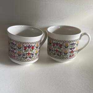 Vintage Royal Doulton “Fireglow” Fine China Cups - Set of 2